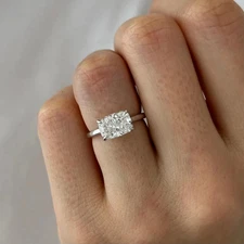 2 Carat Elongated Cushion East West Cathedral Engagement Ring in 14k White Gold