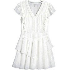 Express Dress NWT Women M White Ruffle Eyelet Lace Prairie Cottagecore Festival
