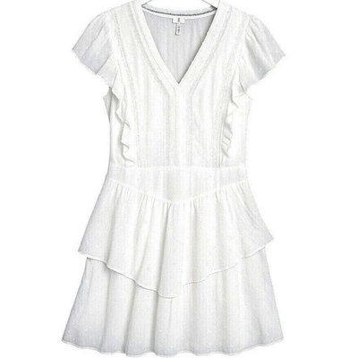 #ad Express Dress NWT Women M White Ruffle Eyelet Lace Prairie Cottagecore Festival $31.95