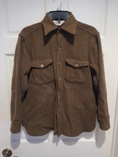 Vintage Woolrich Heavy Thick Brown Herrinbone Shirt Jacket Large Runs Smaller 