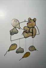 VTG Capiz Shell Teddy Bear Balloons Clouds Crib Mobile, Pastel Blue and Yellow