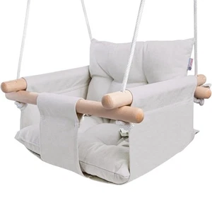Cateam Grey Canvas Baby Swing Chaise de siège suspendu en bois avec ceinture de sécurité