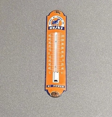 #ad VINTAGE 12” HUSKY DOG PORCELAIN THERMOMETER SIGN CAR GAS OIL TRUCK MOTORCYCLE $119.99