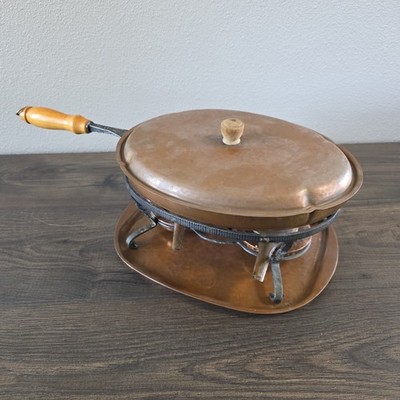 Vintage Stöckli Nestal Swiss Copper Flambé Pan Chafing Dish Burner Set