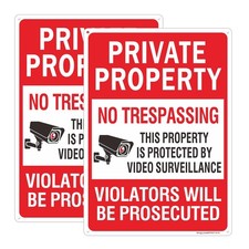 2 Pack Private Property No Trespassing 14x10, Red White Black - 2 pcs