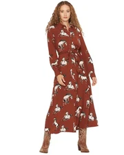 Cotton and Rye Women's Boot Barn Horse Print Waist Tie Midi Dress - CRWD9601M
