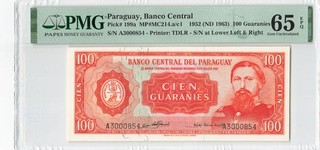 Paraguay 100 Guaranies 1952 P 199a PMG 65 EPQ