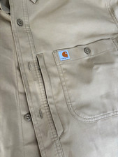 Carhartt Men’s L Beige Cotton Canvas Long Sleeve Button-Up Work Shirt