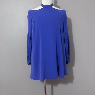 Free People Drift Away Cold Shoulder Tunic/Dress Blue Trapeze Long Sleeve Sz. S
