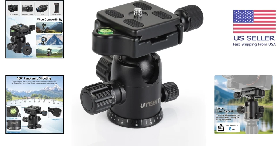 Versátil Cabeza de bola de trípode de metal de 40 mm con perillas ajustables - Flexibilidad 360 ° Foto 2 de 4