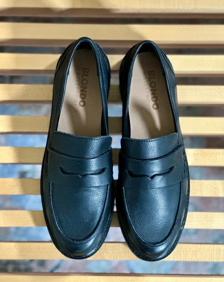 NUEVO Mocasines Blondo Para Mujer Cuero Negro Impermeables Peyton Penny Talla 7.5 Chic Foto 3 de 4