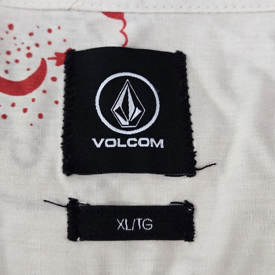 Camisa Volcom Hombres Abotonada XL Crema Gráfico Estampado Búho Triturado Hasta Años Muertos HOOTS Foto 3 de 4