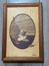 Vtg Hudson River Inlay Framed Jeff Nelson Cat Marquetry A Better Mousetrap