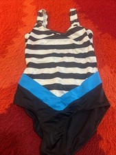 80s Black White Chevron Avon High Cut Swimsuit 11/12 Large Union Made USA