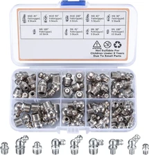60Pcs Metric Grease Fittings Kit,Straight and Angled Grease Zerk Kit, M6 M8 M10 