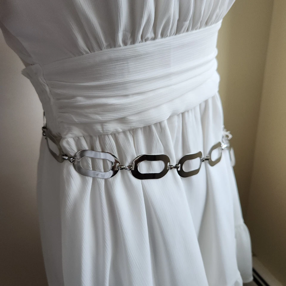 Винтажный серебристый регулируемый пояс-цепочка 32–40 дюймов ретро аксессуар - Изображение 4 из 4