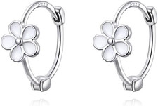 Solid 925 Sterling Silver Flower Hoop Earrings Huggie for Women Teen Girls Daisy