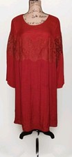 Indigo Rose - Burnt Red Gauzy Peasant Boho Lined Midi Dress - Women's Size 2X