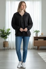 NWT Lou Grey Signaturesoft Plush Sweatshirt Quarter Zip Black Sz L