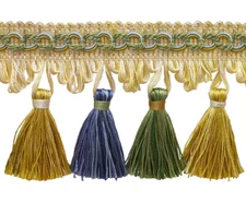 Green Gold Blue 2.75" Tassel Fringe Trim Mountain Spring [5 Yards]