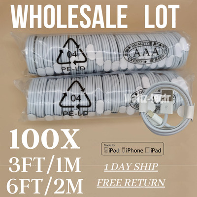 100x Wholesale Lot USB Charger Cord Cable 3/6ft For iPhone 14 13 12 11 Pro XR 8