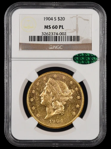1904 S $20 Gold NGC MS60PL Prooflike CAC