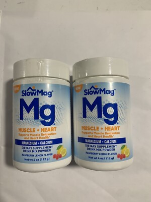 Pack Of 2 Slow Mag Mg Drink Mix Powder Raspberry Lemon 4 Oz Each EXP 10/25