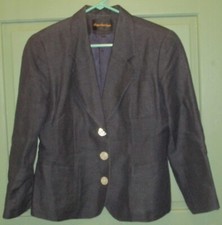 Giorgio Sant'Angelo Womens Blue Linen Blend Lined Long Sleeve Blazer Jacket Sz 8