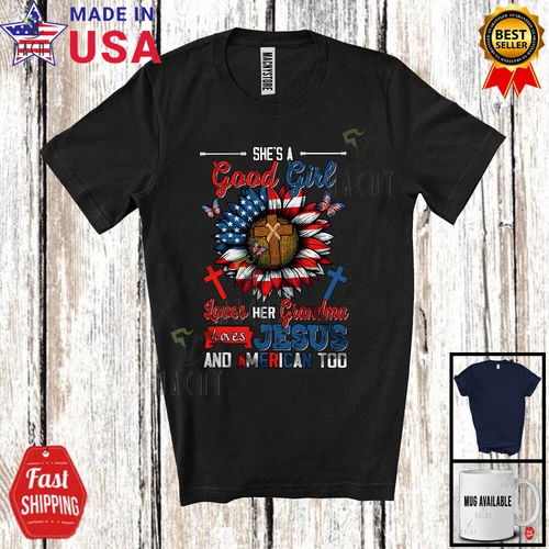Girl Loves Her Grandma And American Too, 4th Of July Sunflower, Patriotic Shirt - Picture 8 of 8