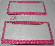 2 Pink Bling Glitter Crystal Rhinestone License Plate Frame Car Auto