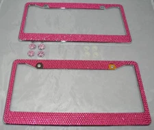 2 Pink Bling Glitter Crystal RhineStone License Plate Frame Car Auto