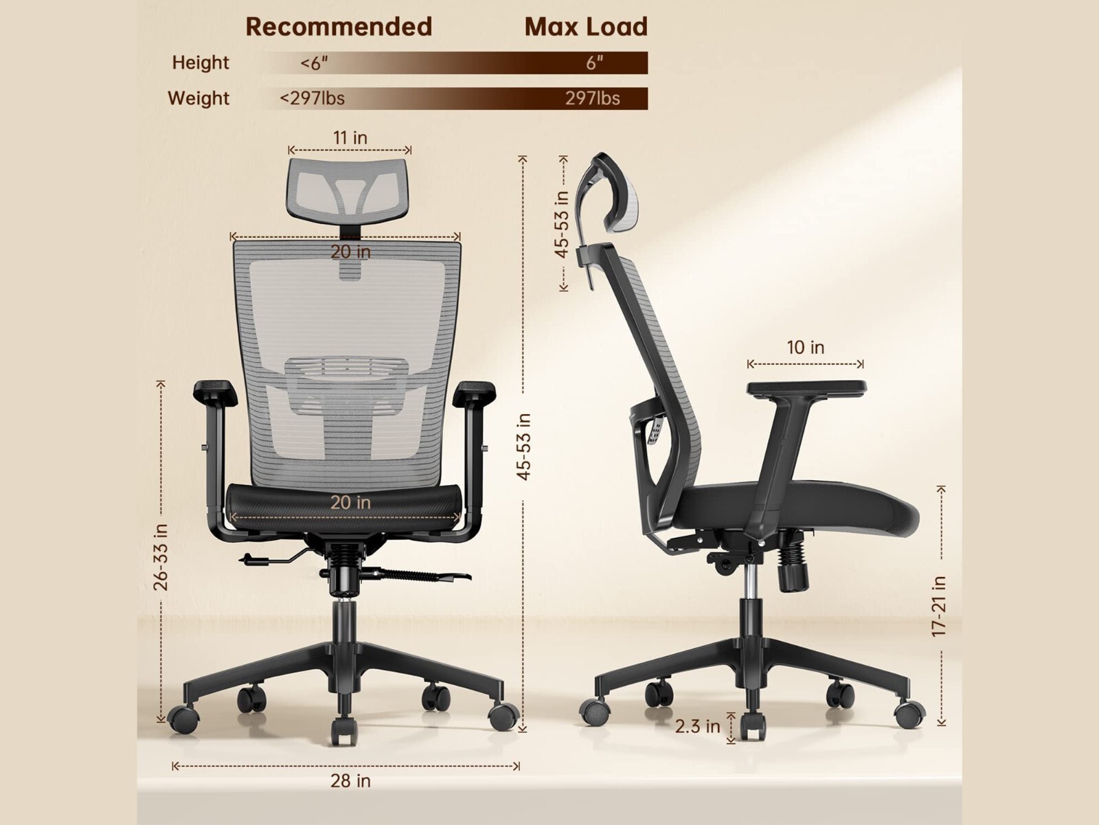 mfavour Ergonomic Office Chair with Back Support, Mesh Office Chair 035