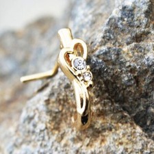 14K Placcato Oro Giallo Vero Moissanite Cuore Vortice L-BEND Naso Cerchio Perno