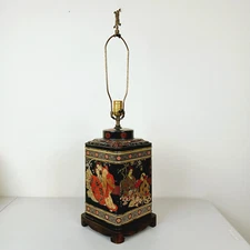 VTG Chinese Tea Tin Table Lamp 1960s Exotic Erotic Boho Asian Chinoiserie Decor