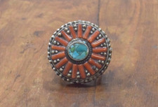 Tibetan Silver Coral Turquoise Ring