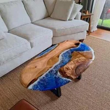 Ocean Design Epoxy Resin Dining Coffee Table Top Live Edge Table Top Home Decor
