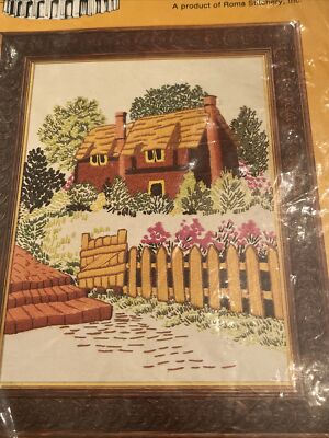 Kit Broderie Crewel Vintage Roma Country Cottage RO 103 - Neuf, Toile Et Fils Inclus
