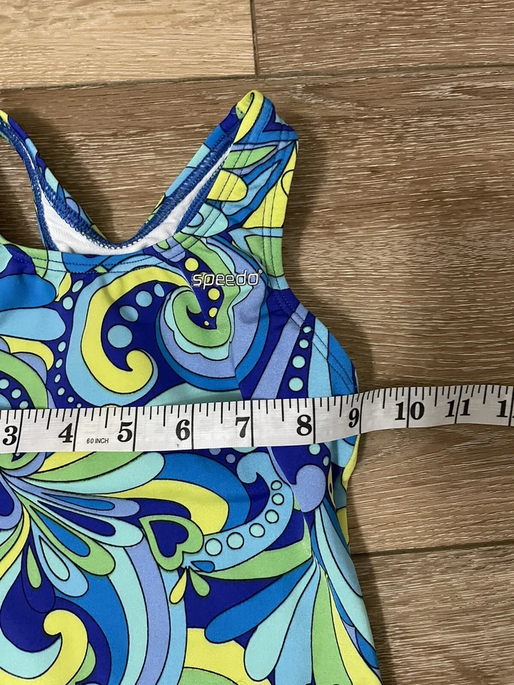 SPEEDO SIZE 4 SWIMSUIT ONE PIECE BLUE GREEN POP ART RACERBACK 514 - Image 4 of 4