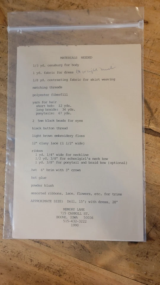 15" Dolls stuffed toy w dress Down Memory Lane, Molly Bea, Sewing Pattern ML 29 - Image 3 of 3