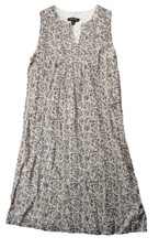 Chadwicks Linen Green Floral Sleeveless Zip Pleated Dress Petite Medium PM