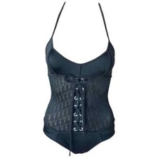 New Christian Dior 1990's Vintage Logo Monogram Sheer Black Bodysuit Swimsuit