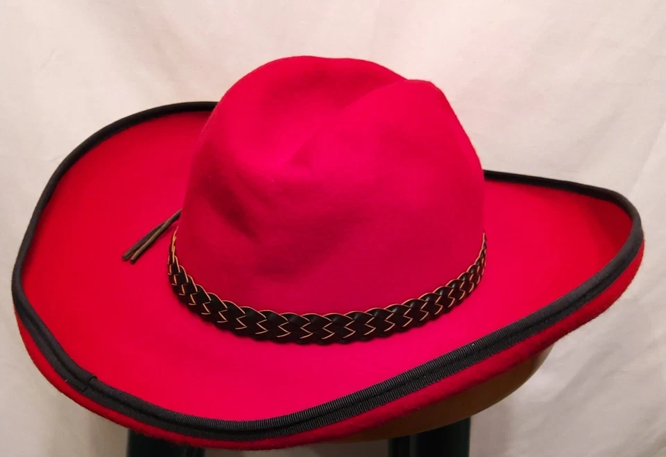 VTG USA Women's 6 7/8 BETMAR Fedora Cowboy Hat RED wool felt ACTWU union h1-3 - Image 3 of 4
