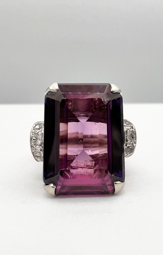 Antique 14k White Gold 18.72ct Lab Created Color Change Purple Sapphire Ring - Picture 3 of 8