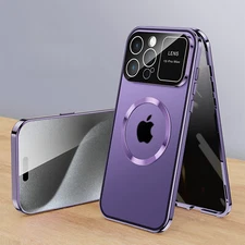 For iPhone 16 Pro Max/15 Magnetic Metal Mag Safe Privacy Screen Protector Case