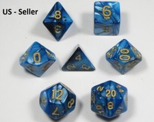 NEW Style  RPG Dice Set of 7 - MidNight Black-Blue D4 D6 D8 D10 D12 D20 D00-90