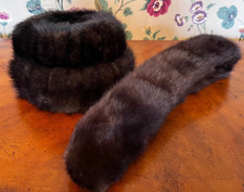 Vintage 1960's Matching Brown USA Mink Hat And Boa Collar Stole Set