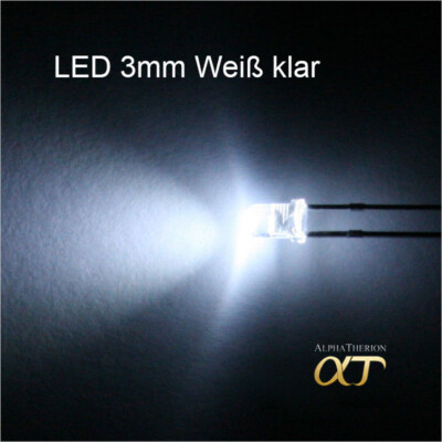 LED 3mm Weiß , klares Gehäuse 3V + Widerstände - 10 , 20 , 30 , 50 , 100 x Stück