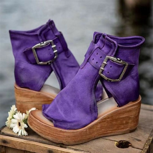 Sandalias huecas de verano para mujer con punta abierta plataforma moda sin cordones retro tacones de cuña - Imagen 34 de 48