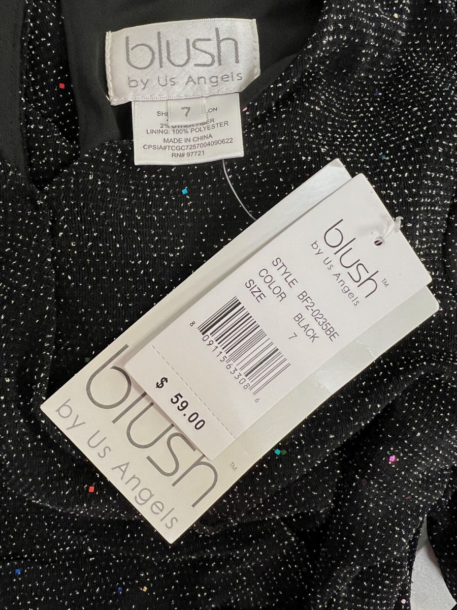 Blush By Us Angels Kids Girl's Black Sparkle Faux Wrap Long Sleeve