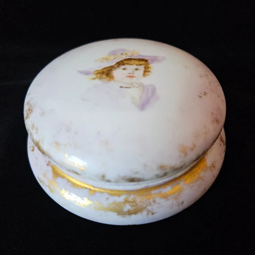 Limoges Elite Works Trinket Box & Lid Porcelain Hand Painted Girl Signed France